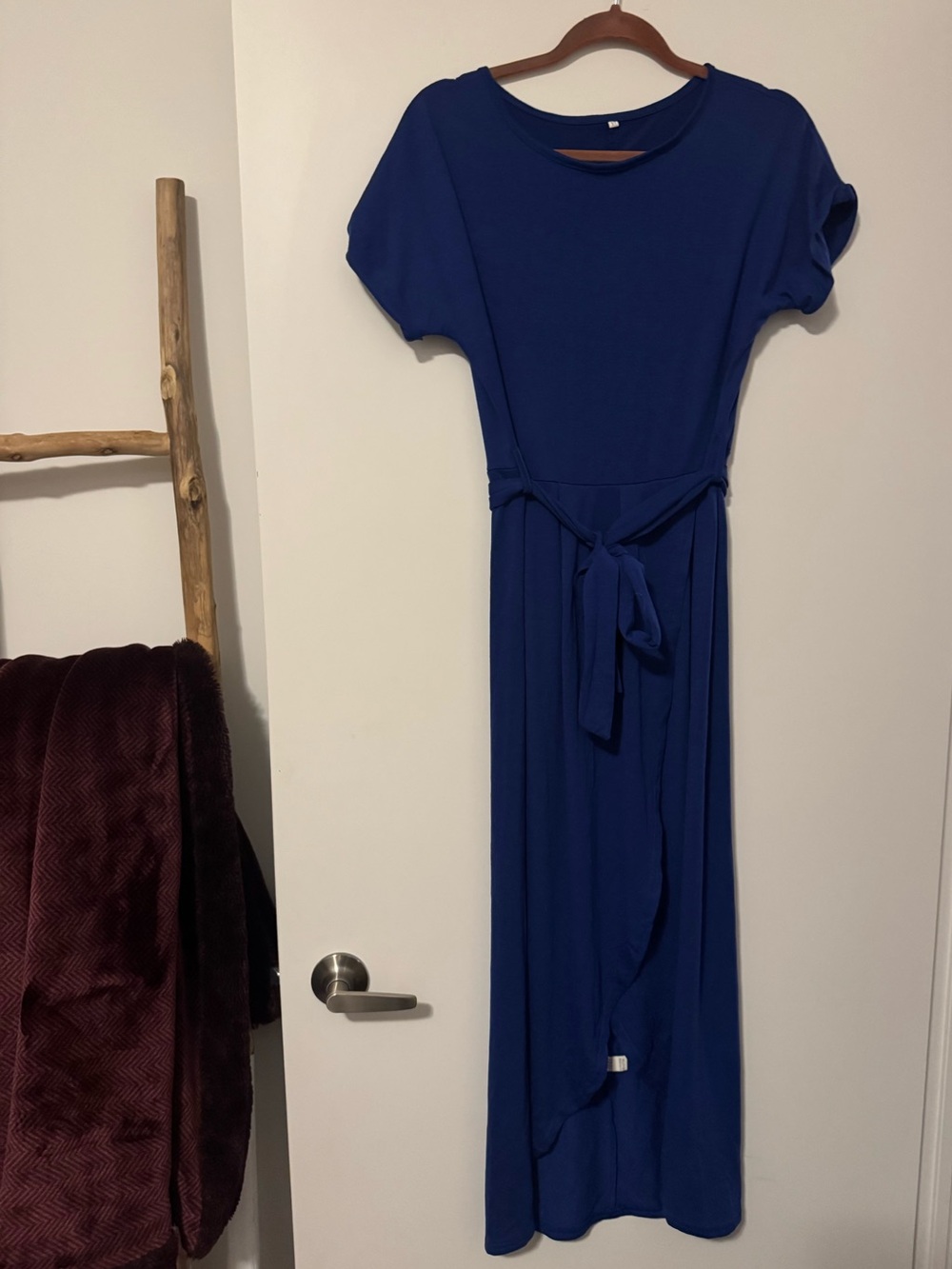 SHEIN Royal Blue Short-Sleeve Belted Maxi Dress
